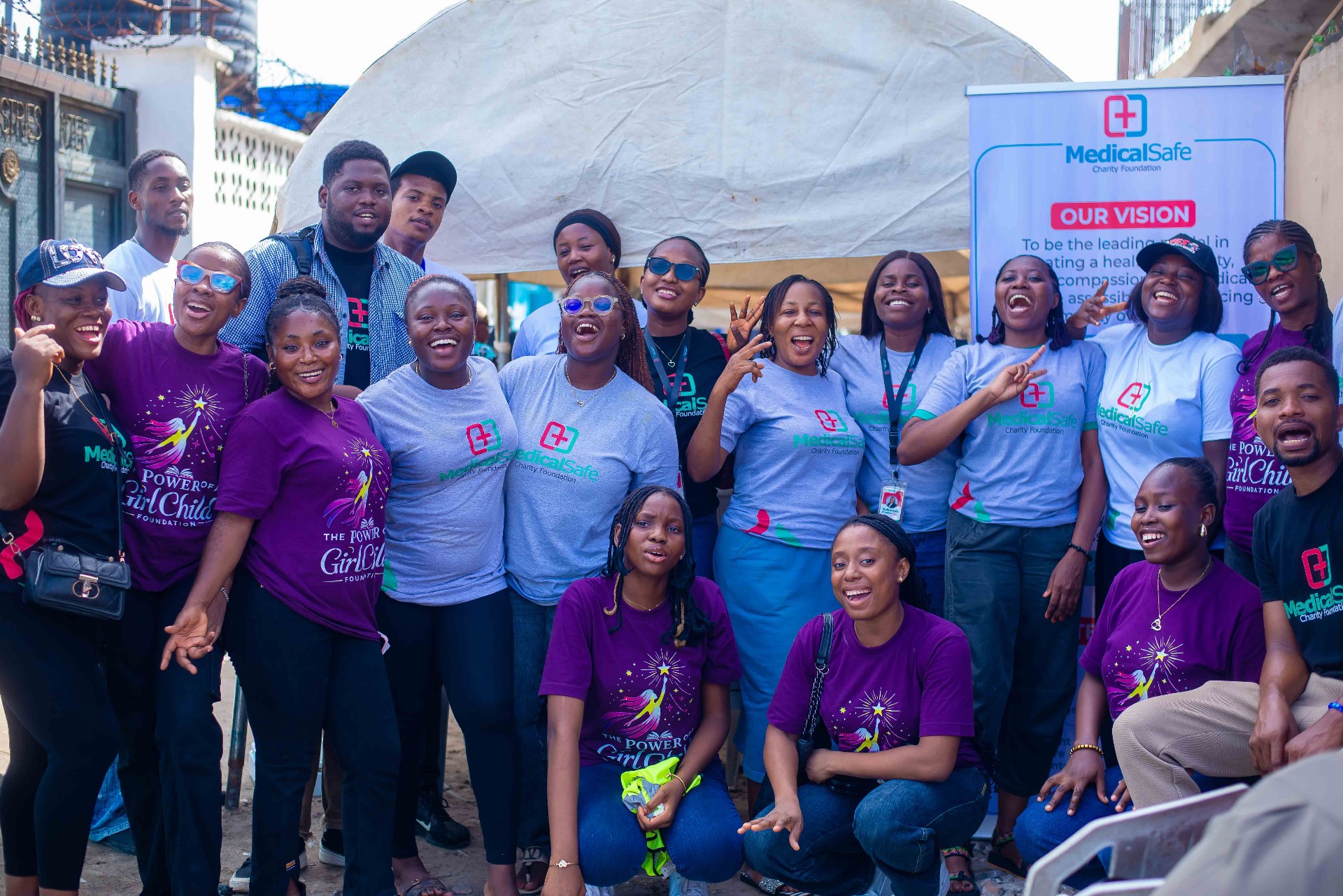 Volunteer team laughing together
